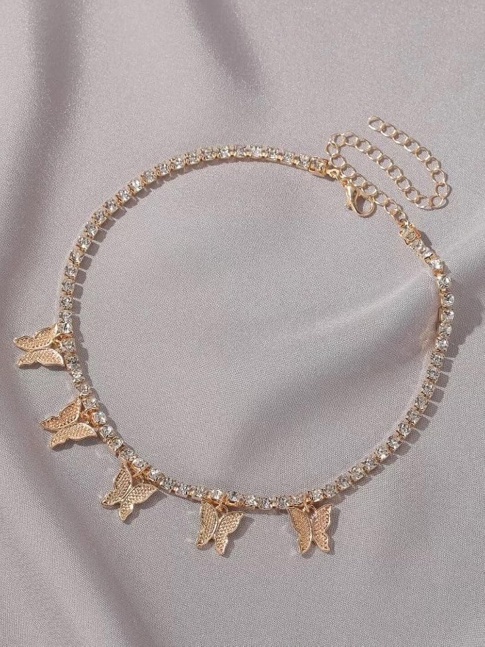 Gold Butterfly Rhinestone Tennis Choker Necklace